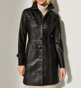 Women's Genuine Leather Long Coat - Leather Trench for Girls